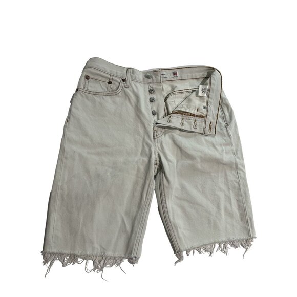 RE/DONE Denim Cut Shorts in White - Picture 1 of 5